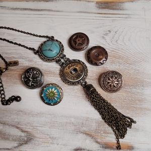 GINGER SNAPS Lot Antique Copper Tassel Necklace + 5 Snaps